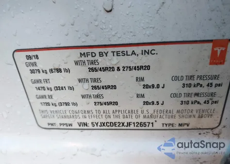 2018 Tesla Model X 100D/75D/P100D from USA, damaged, VIN 5YJXCDE2XJF126571